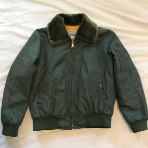 Vintage Green Fur Collar Bomber